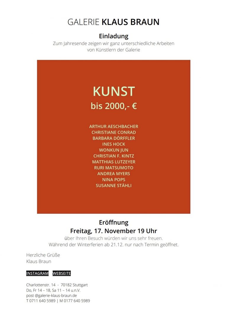 „Kunst bis 2000“ 17.11. – 19.12 2023 Künstler der Galerie